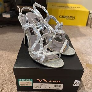 Nina Silver Strappy Heels for Formal Elegance